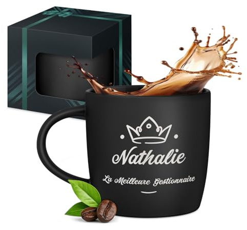 Maverton Mug personnalisé pour femmes - 40cl Tasse à Thé Personnalisable avec Prénom pour elle - Tasse décorative pour Collègue - Cadeau original Différents Designs - intérieur noir - pour directrice