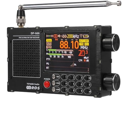 Radio portatile digitale, Radio a onde corte portatile, Radio portatile a onde corte, DP-666 TEF6686 digitale FM AM LW per ricevitore radio MW SW con display RDS, touch screen da 2,8 pollici (nero)