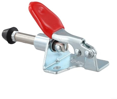 Yuanpgky Abrazadera ergonómica de acero con palanca de liberación rápida para trabajos seguros de chapa y aplicaciones de soldadura, herramienta de abrazadera horizontal con cubierta de PVC resistente