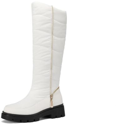 Genérico Botas Mujer Altas Rodilla Invierno Acolchadas Cuero Sintético Cremallera Decoración Tacón Plataforma Calientes Cómodas para Clima Frío Diario