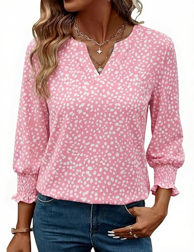 Gyabnw Blouse Femme Col V Manches 3/4 Bouffantes à Volants