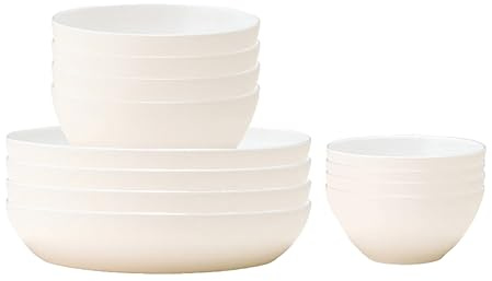 Denby China By Denby 12 Piece Bowl Set for 4 - White Porcelain Tableware Bowls - Dishwasher Microwave Safe Crockery - 4 x Pasta, Cereal & Rice Bowls - Chip & Crack Resistant