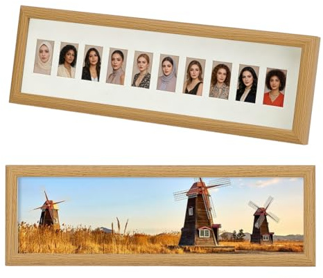 OLYCRAFT 2 marcos de fotos de 39,5 x 13 cm con 10 aperturas de 2,3 x 3,8 cm, marco para collage fotográfico, marcos múltiples con paspartú para salón, dormitorio, oficina, pared o mesa