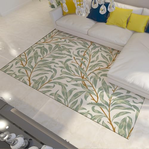 Tappeto 80x150 a foglia di salice Verde Ultra Sottile Tappetino lavabile astratti moderni per l ingresso Arte classica Boho Vintage morbido pelo basso camera da letto Cucina Pranzo