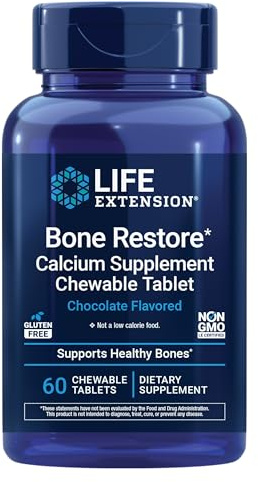 Life Extension Bone Restore Calcium Supplement Chewable Tablets, Bone Health Supplement, Calcium, Vitamin D, Minerals, Gluten Free, Non-GMO, 60 Tablets