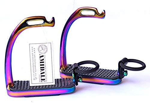 RAINBOW PEACOCK STIRRUPS AMIDALE HORSE RIDING IRON FILLIS MULTI COLOR BNWT 4.75 INCHES AND 5.00 INCHES (4.75 INCHES)