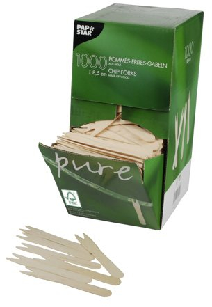 PAPSTAR 1000 forchette per patatine fritte in legno puro, 8,5 cm, riceverete 6 confezioni da 1000 pezzi (un totale di 6000 pezzi)