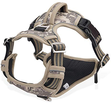 Dociote Anti Zug hundegeschirr Brustgeschirr Sicherheitsgeschirr mit Griff und Reflektorstreifen No Pull Geschirr für mittele & große Hunde M Tarnbraun