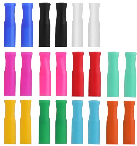 ASTER 22 Stück Silikon Strohhalme Tipps, Wiederverwendbare Silikon Trinkhalm Spitzen, Schützen Lippen Zähne, Mehrfarbige Anti-Verbrühen Silikonspitzen für 6 mm Edelstahl-Strohhalm
