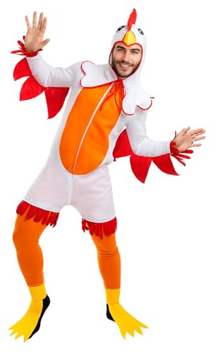 Funidelia Déguisement de Poule pour Homme et Femme avec combinaison, pantalon, couvre-pieds et capuche, Tenue d’animaux pour adulte, Déguisements de Carnaval – Taille S - M