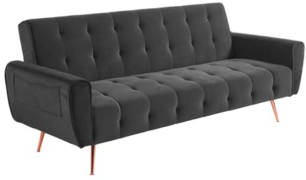 Vente-unique - Canapé 3 Places Convertible clic-clac en Velours POLANI - Anthracite
