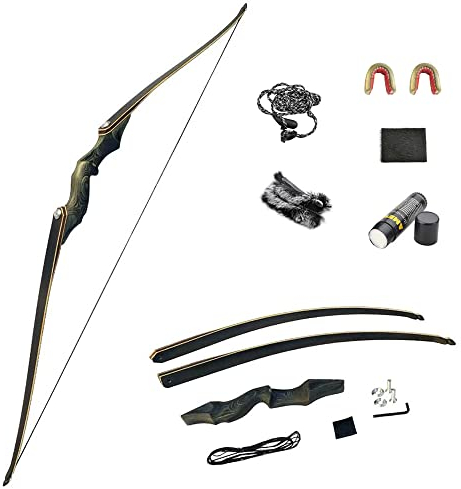 SHARROW Bogenschießen Takedown Langbogen Jagd Recurve Bogen 60 Zoll Traditioneller Jagdbogen Longbow Erwachsener Holz Bogen Griff 25-60lbs Rechte Linke Hand (25lbs, Rechte Hand)