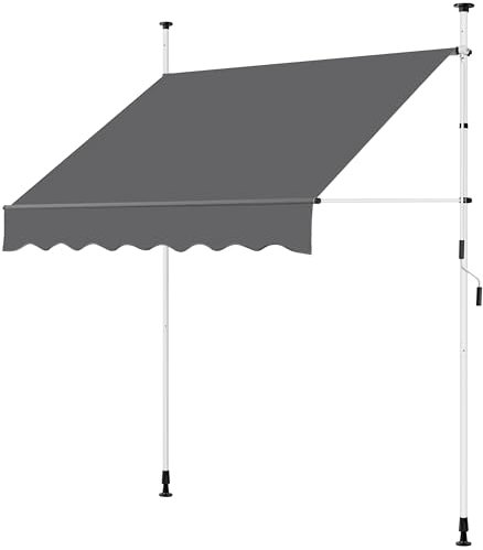 Yaheetech Store Banne Manuel 200 cm, Auvent Rétractable Réglable en Hauteur et en Inclinaison, avec Manivelle sans Percement pour Balcon, Terrasse, Jardin Gris