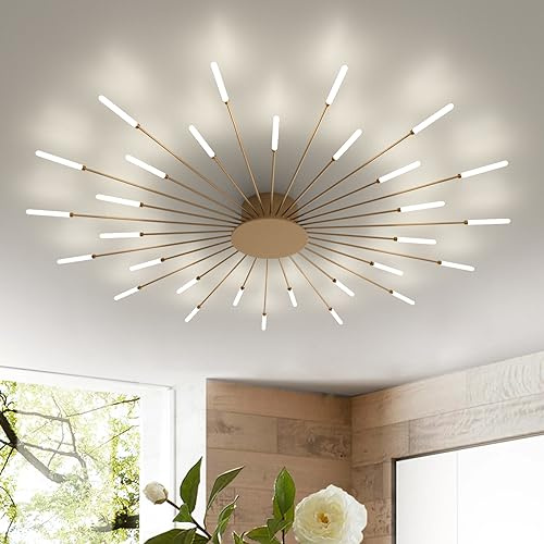Modern LED-taklampa, vardagsrums taklampa, kreativa fyrverkerier design ljuskrona, infälld monteringsbelysning, (guld, 30 huvuden)
