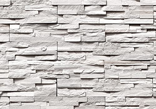 decomonkey Fototapete Steine 3D Optik 300x210 cm Tapete Fototapeten Vlies Tapeten Vliestapete Wandtapete Moderne Wand Wandbild Schlafzimmer Wohnzimmer Küche Büro Flur Steinwand Ziegel Deko Grau