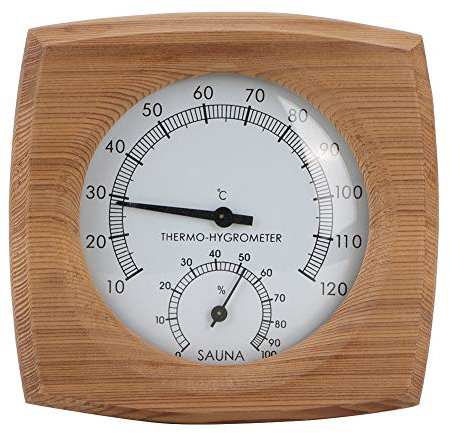 Thermomètre Hygromètre en Cèdre pour Sauna, 2 en 1, Horloge Murale en Bois, Accessoire Fait à la Main pour Hammam, Spa, Salle de Bain
