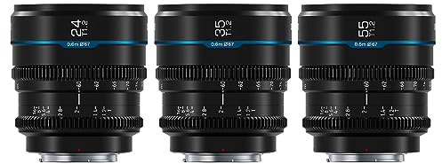 SIRUI Night Walker Manual Focus Cine Lens Set, 24mm, 35mm, 55mm, T1.2 Large Aperture S35 Frame Prime Lens for M4/3 Mount Cameras, For BMPCC4K, GH5II, GH5S, GH6, Z Cam (MS-3SMB, MFT Mount, Black)