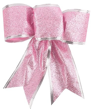 Wambere 24 Stück Glitzer Weihnachtsschleifen Weihnachtsdekorationsschleife Weihnachtsschmuck Weihnachtsbaumbogen Weihnachtskranz Schleife Christbaumschmuck Weihnachtsschmuck Geschenkverpackung,Rosa