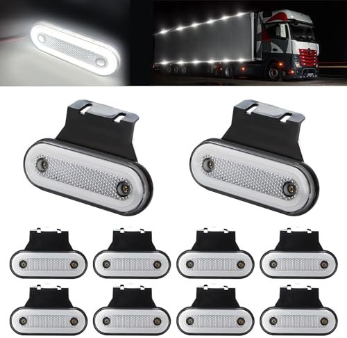 Teguangmei 10PCS LED Luces de Posición Lateral con Soporte 12-24V Posición Lateral 20 LED Luz de Advertencia Utilizada Para Luces de Marcador de Camión Remolque Caravana (Blanco)