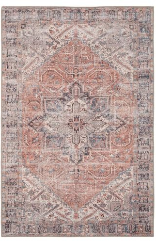 Large Classic Traditional Distressed Oriental Living Room Area Rug Washable Medallion Navy Terracotta Orange Carpet Bedroom Hallway Kitchen Rugs 200cm x 290cm