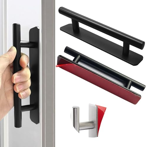 Oemmn Schrankgriffe Ohne Bohren 128mm Aluminium Selbstklebende Möbelgriffe 2 Stück Schrankgriffe Schubladengriffe Türgriffe Ohne Bohren für Kleiderschrank, Küche, Schiebetür, Balkontür (Schwarz)