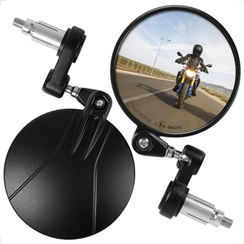 Evermotor Aluminum Alloy Bar End Mirror - 360° Handlebar Rear View for Scooter, ATV, Moped - Foldable