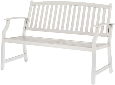 Grand patio Garden Bench, Outdoor Bench with Anti-Rust Steel Metal Frame, Stamped Pattern, Choice of Colours, Suitable for Indoor, Outdoor, Patio, Park (Farmhouse, White)