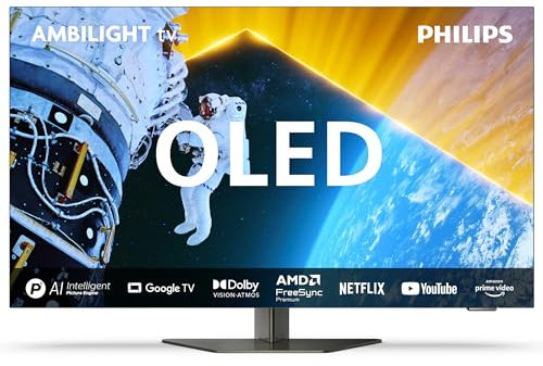 PHILIPS Ambilight 48OLED819 4K OLED Smart TV - Display 48’’ con P5 AI Perfect Picture Ultra HD Google TV Dolby Vision e Dolby Atmos Sound, Funziona con Alexa e Google Assistant - Cornice in metallo