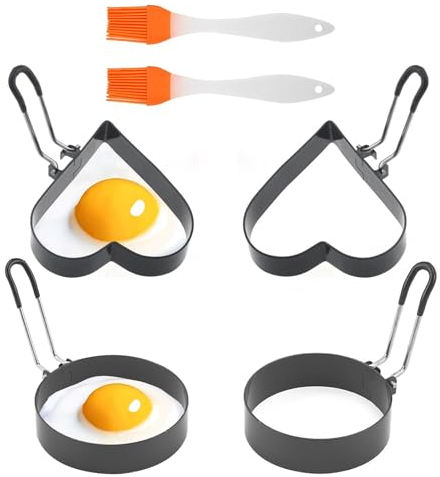 YIZWINS 4 Pezzi Stampo Pancake,Anello di Uovo in Acciaio Inox,Stampo Uovo,Antiaderenti per Uova Fritte con Manici,Stampo Pancake,Pancake Piastra per Cuocere Uova Fritte,Omelette e Molto Altro Ancora