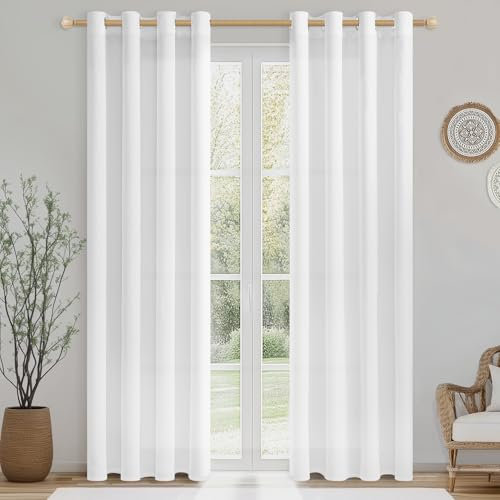 CUTEWIND Gardinen Weiß mit Ösen Wohnzimmer Vorhänge Weiss Schlafzimmer Ösenschal 2er Set, Vorhang Leinenoptik Halbtransparent 225 cm Lang, 140 cm Breit, Fenster Gardine Leinen Curtains Living Room