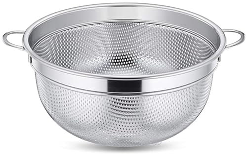 UQMIQURA 20 cm colador de acero inoxidable, colador de pasta con asas, colador de cocina microperforado, colador de metal para pasta, frutas, verduras, inoxidable y pulido brillante, no tóxico y apto