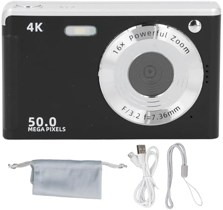 4K Digitalkamera 16X Zoom Anti Shake 50MP Autofokus Kompaktkamera Med Fill Light (Svart)