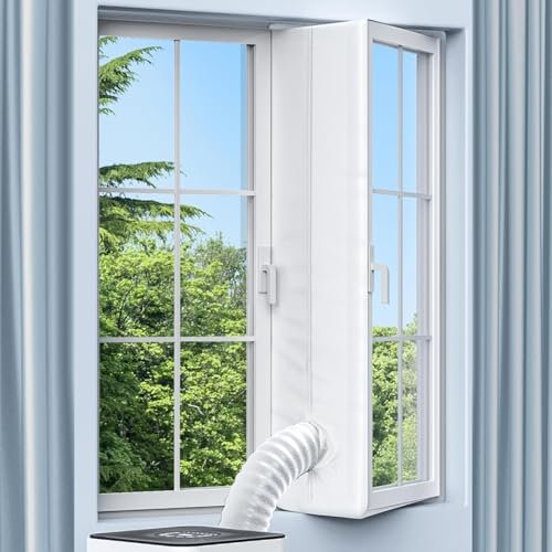 Klimaanlage Fensterabdichtung, Fensterabdichtung für Mobile Klimageräte, Wäschetrockner, Ablufttrockne, 400cm Hot Air Stop Geeignet für Fenster, Flügelfenster, Dachfenster, Kein Bohren, Weiß