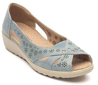 Cushion Walk Women's Sandals, Slip-on, Open-Toe, Lightweight Wedge Heel Summer Shoes Size 3-8 (Blue, UK Footwear Size System, Adult, Women, Numeric, Medium, 3)