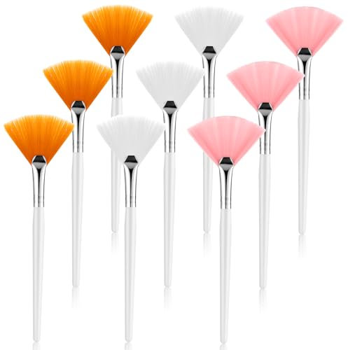 BOHUIZ 9PCS Facial Fan Mask Brushes, Face Mask Applicator Soft Makeup Brushes Esthetician, Flat Head Mask Acid Applicator Esthetician Brush for Women Girls Mud Clay Mask Makeup Peel