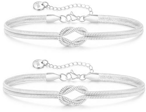 Partner Armbänder Edelstahl,Sterling Silber 925 Freundschaftsarmbänder,Armband Freundschaft Geschenke,Damen Schmuck,Wasserfestes,Titanstahl Silberne Women Bracelet Set,Ideal für Geburtstage Jubiläen