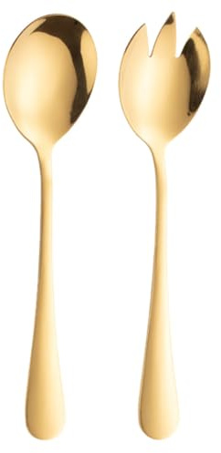 SMASOLO 2 pièces Lot Couverts Salade Dorés Acier Inoxydable Cuillère et Fourchette Service Polyvalent pour Maison et Repas