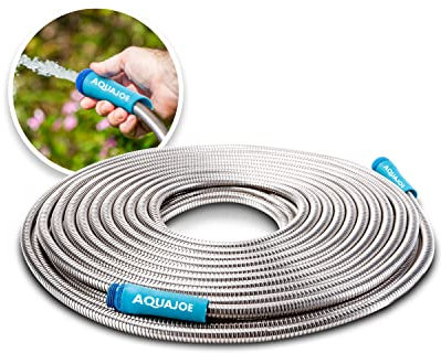 Aqua Joe AJSGH50 Stainless-Steel Garden Hose, Kink-Free Hose, 300 PSI Max, 50 Feet Long