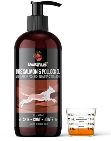 Best Paw Nutrition Wild Alaskan Salmon & Pollock Oil for Dogs & Cats – Fish Oil for Dogs Liquid Pump – Omega 3 EPA DHA – Skin & Coat, Itch & Shedding Support – Joint Supplement – 16 oz