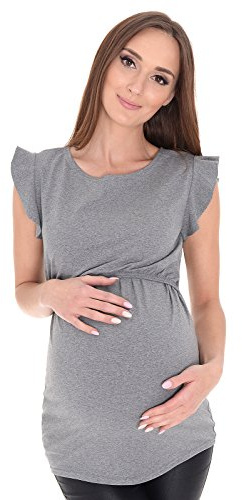 Mija - Camisa Elegante y Coqueta de Maternidad y Lactancia Manga Corta Emily 7139 (EU40 / L, Gris)