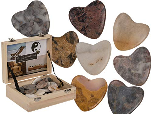 6er Set Natur-Stein-Herz Worry Hearts Handschmeichler Glücksbringer Geschenk-Idee Freunde Geburtstag Prüfung (6er Set)