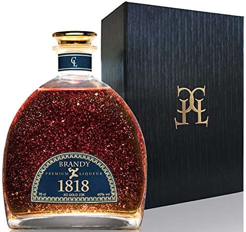 CONDE LUMAR Coffret Brandy 1818 XO - Premium Liqueur Feuille d'or 23 Carats - Solera Jerez - Reserva Artisanale - Pour Hommes & Femmes - Avec Coffret Cadeau & Certificat d'or 40% 70 cl