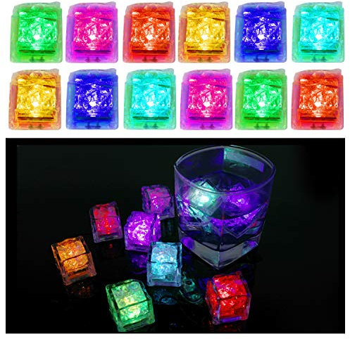 12 Pcs Cubitos de Hielo LED Colorido Luces LED submarinas intermitentes, Luz del sensor de líquido Reutilizable para Fiesta, Boda, Party, Cumpleaños, Club y Bar Decoración
