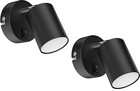 ledscom.de 2 spot a parete WAIKA con interruttore nero opaco GU10 Lampada LED bianco caldo a 3 livelli di dimmerazione: max. 500lm cad.