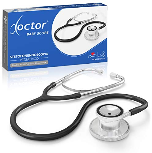 AIESI® Stetoscopio Pediatrico, fonendoscopio professionale a doppia testa colore nero DOCTOR BABY SCOPE, Garanzia Italia 24 mesi