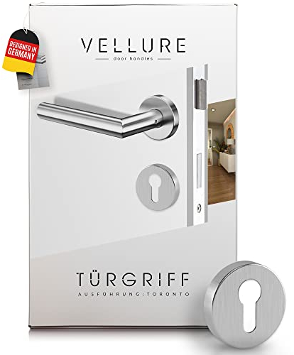 Vellure® Türgriff Set aus Edelstahl (Inkl. Bohrschablone & Montageanleitung) Türklinken Innentüren Set - Türbeschlag - Türgriffe Innentüren - Drückergarnitur Zimmertüren (Für Wohnungseingangstüren)