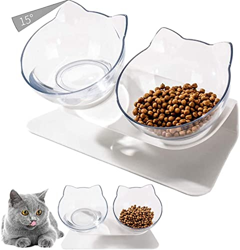Futternäpfe Katzen Futter,15 ° Kippbare katzennäpfe Doppelter Futternäpfe Katzenfutter Transparente Katzenfutterschale Futternapf Katze Katzennäpfe für Katze Welpe Futter und Wasser