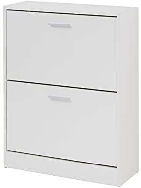 Baroni Home Platzsparender Schuhschrank aus Melamin-Holz für den Eingansberich, 12 Paar Schuhe mit 2 Klapptüren und doppelter Tiefe 24x63x81 cm