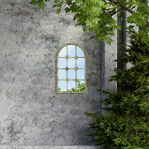MirrorOutlet Großer Metallspiegel für Fenster und Garten, rustikal, gewölbt, 40 x 24 cm