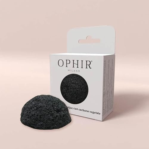 OPHIR Spugna Konjac con Carbone - Spugna Naturale per il Viso - Esfoliante per Pelli Grasse e a Tendenza Acneica
